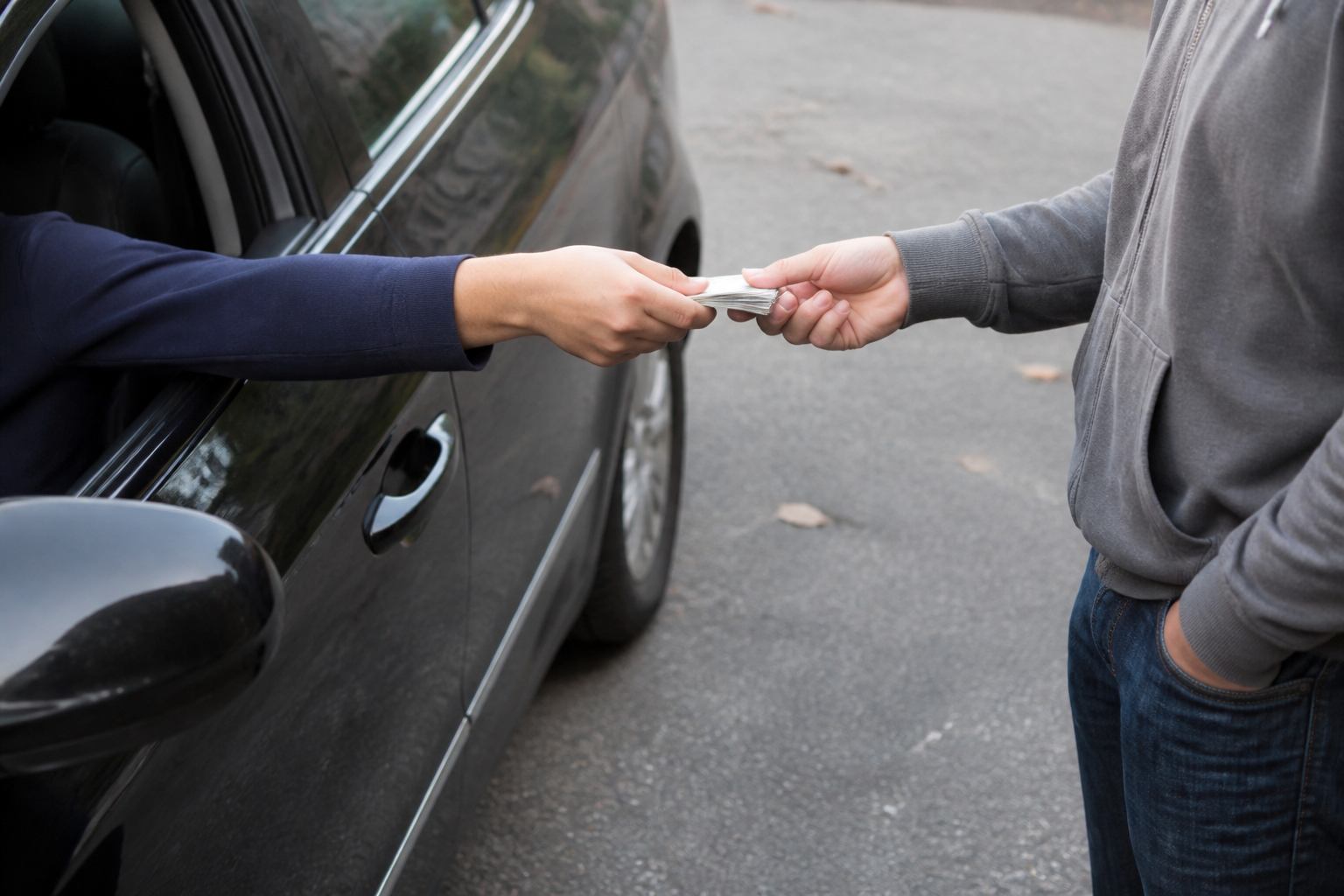 Cash payment exchanged at a driveway pickup